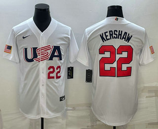 Mens USA Baseball #22 Clayton Kershaw Number 2023 White World Baseball Classic Stitched Jersey